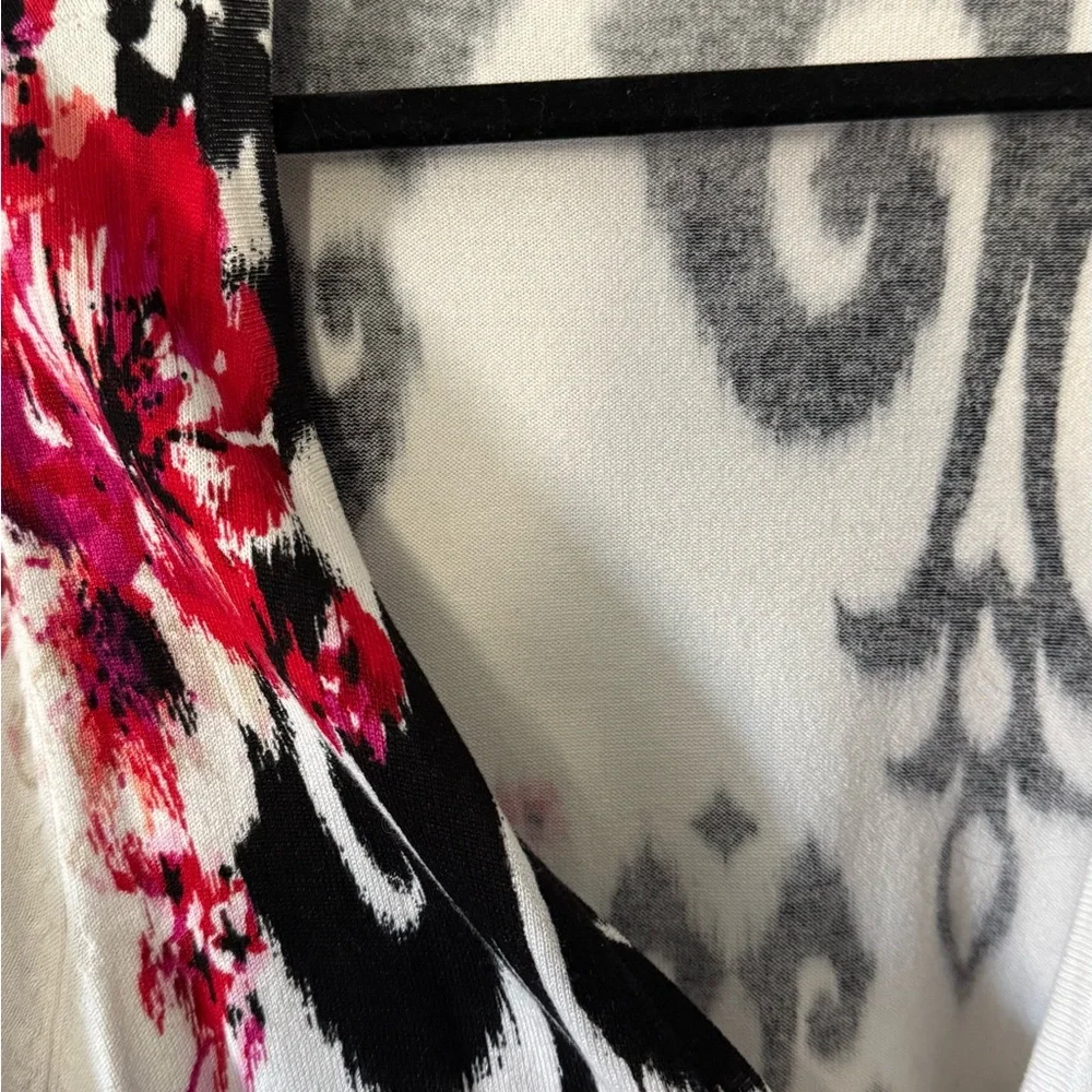 White House Black Market Black and White Cardigan with Pink Floral Accents - Picture 2 of 4